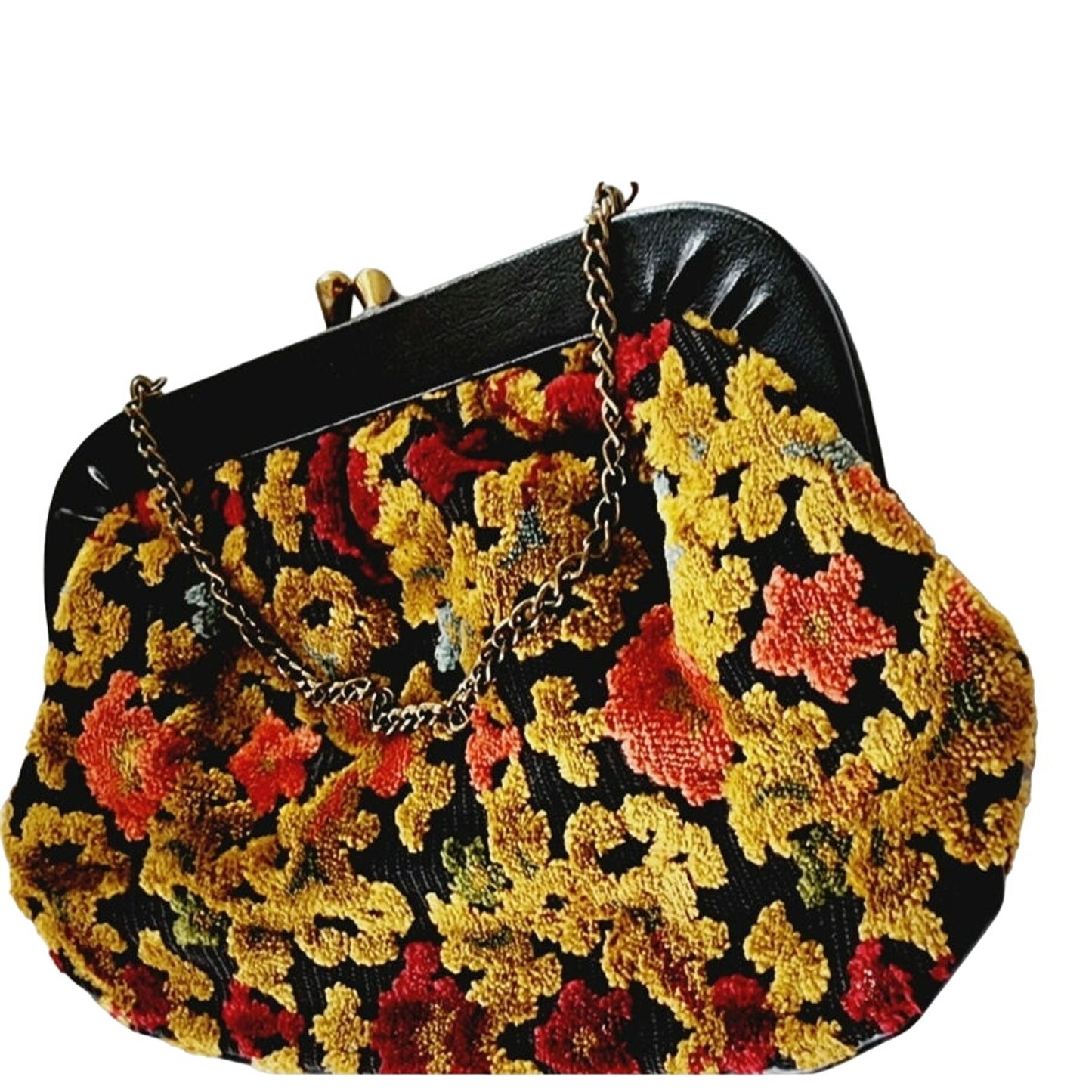 1960s Tapestry Bag Velvet Brocade Floral Boho Purse