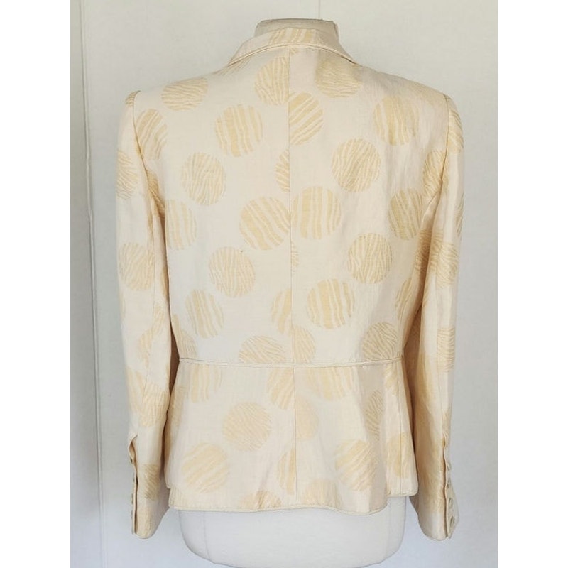 Vintage 2000s Armani Collezioni Blazer Cream Gold Print Flax Silk Print / L