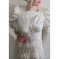 Vintage 1940s Wedding Dress Ivory Damask Long Sleeves by LaRose / Small