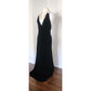Vintage 1990s Ralph Lauren Evening Dress Black Velvet Halter Top Cream Silk Collar