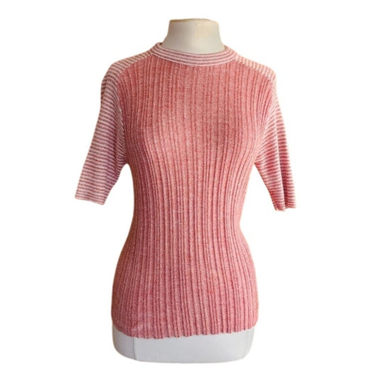Vintage 70s Pink Knit Sweater Top Short Sleeves Jockey Raps
