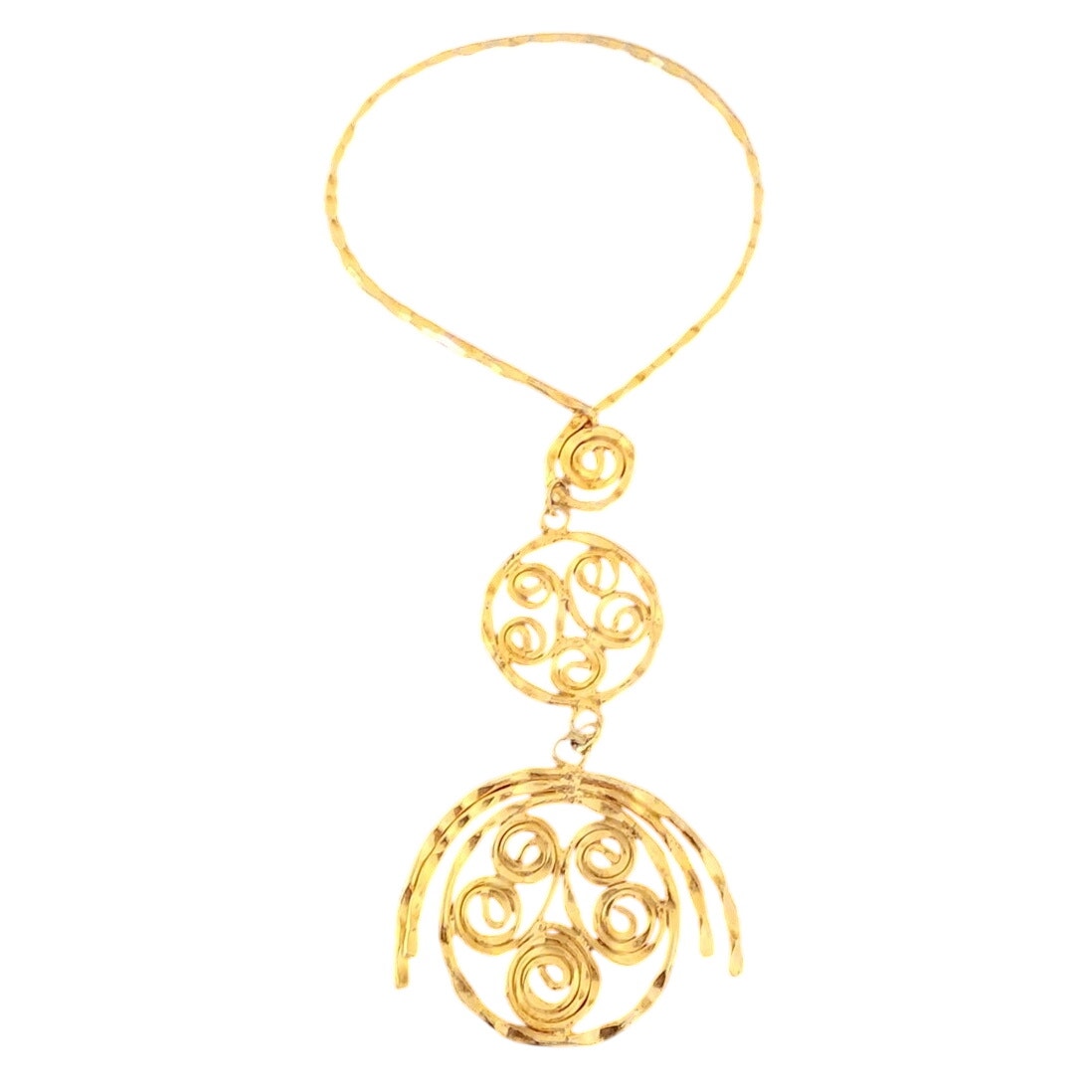 Vintage 1970s Gold Necklace Spiral Disc Cascade Ancient Greek Style