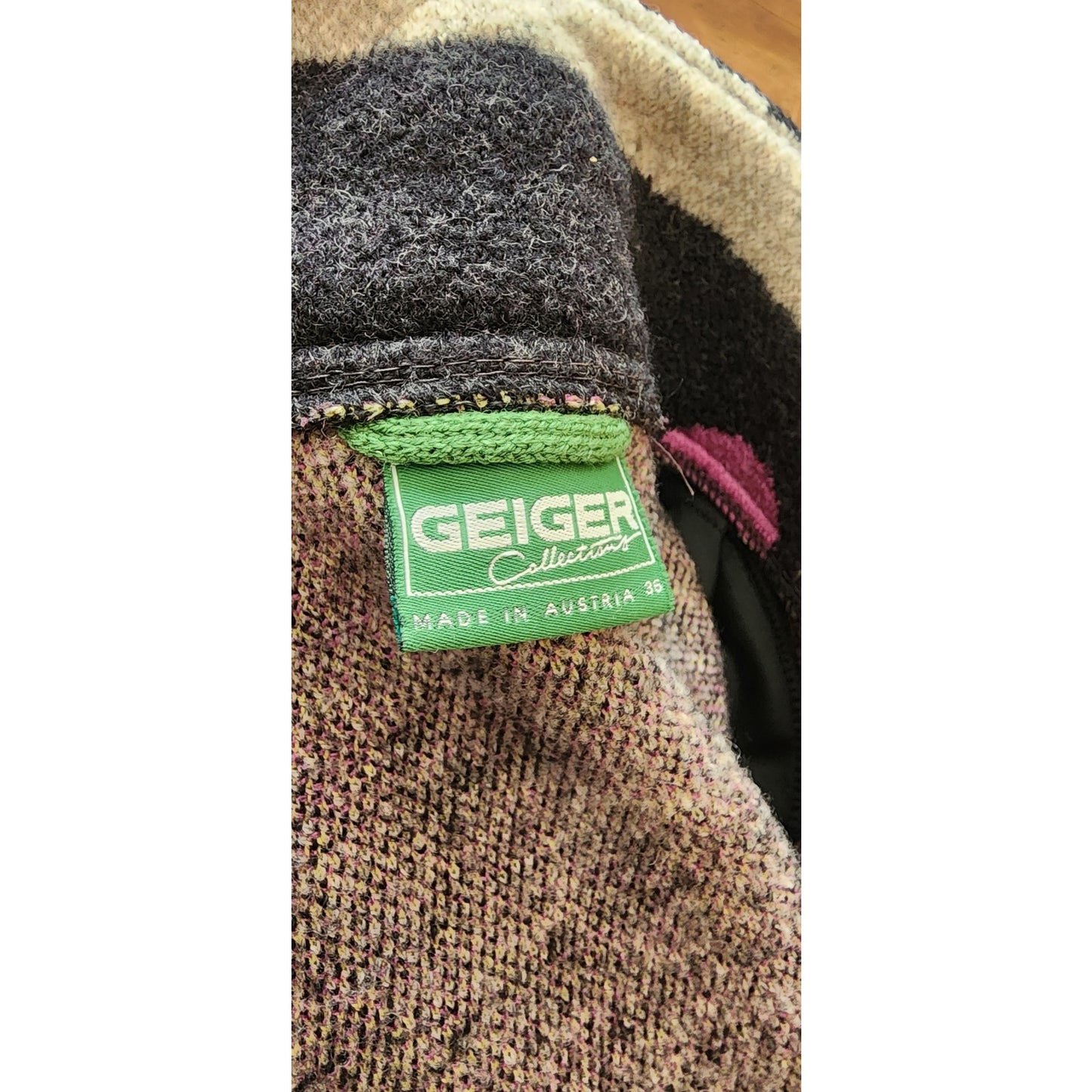 Vintage 90s Geiger Austria Boiled Wool Coat Abstract Geometric Mosaic