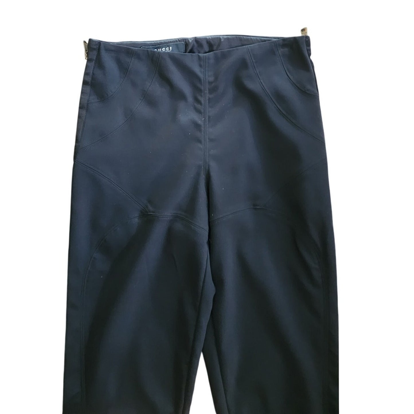 Vintage Y2K TOM FORD GUCCI Pants Black Stretch Flared Leg Side Zippers Low Rise