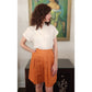 Vintage 80s Orange Linen Dress Shorts Pleated Front by Perlie / M