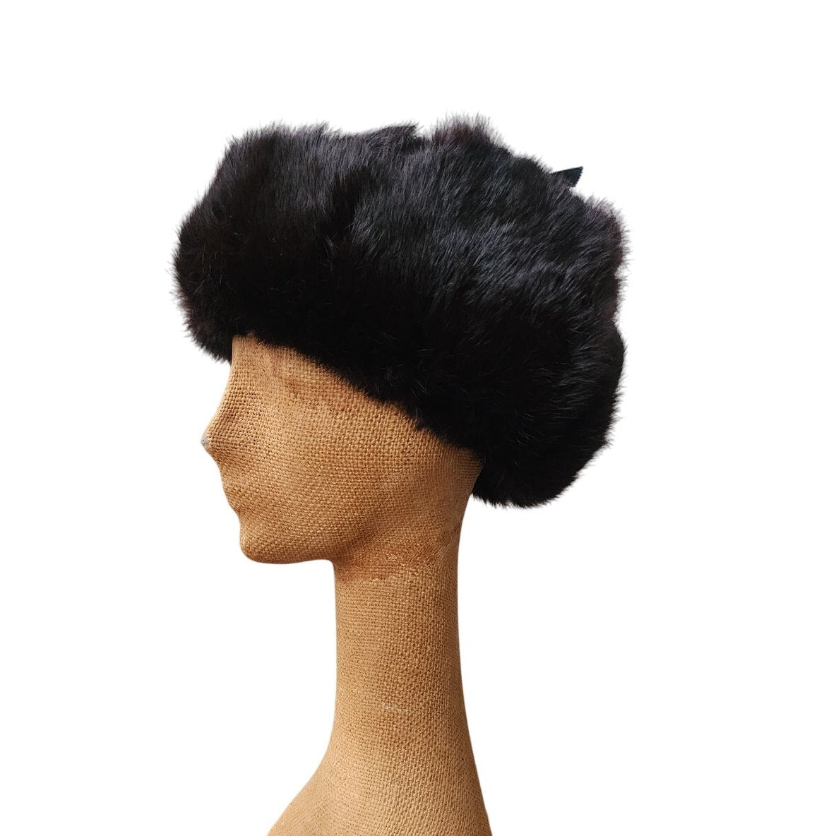 Vintage Black Fur Trapper Hat North King Ushanka Rabbit + Suede Ear Flaps Unisex