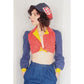 Vintage 70s Crop Top Tie Front Gingham Colorblock Hippie Boho Sweet Baby Jane