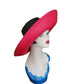 Vintage 1980s Kokin Hat Wide Brim Sun Straw Fuchsia Red Black Summer Oversized