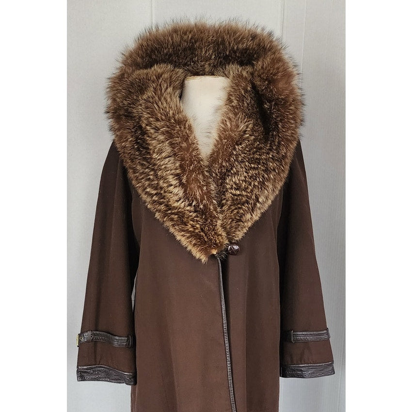 Vintage 70s SILLS A Bonnie Cashin Design Brown Leather Raccoon Fur Coat