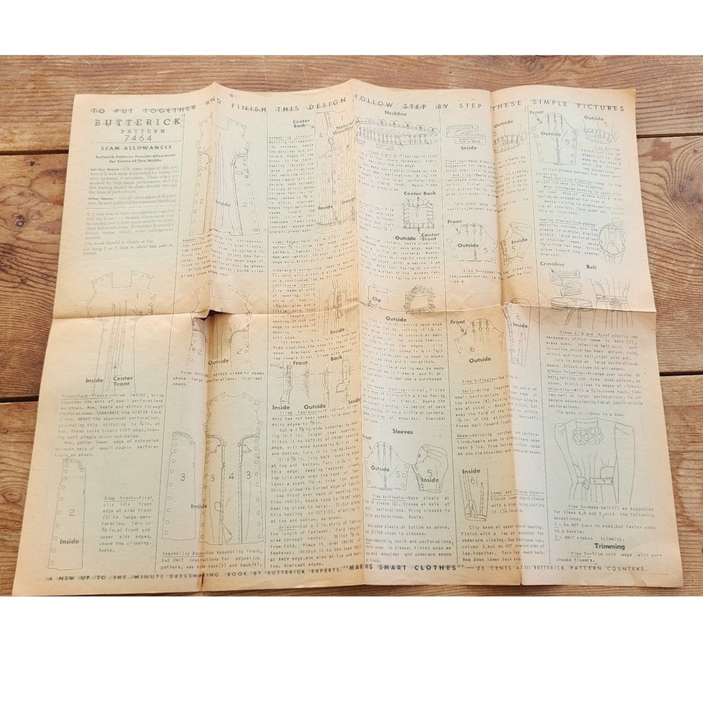 Vintage 1930s Sewing Pattern ORIGINAL: Dress with Ruching Butterick 7464