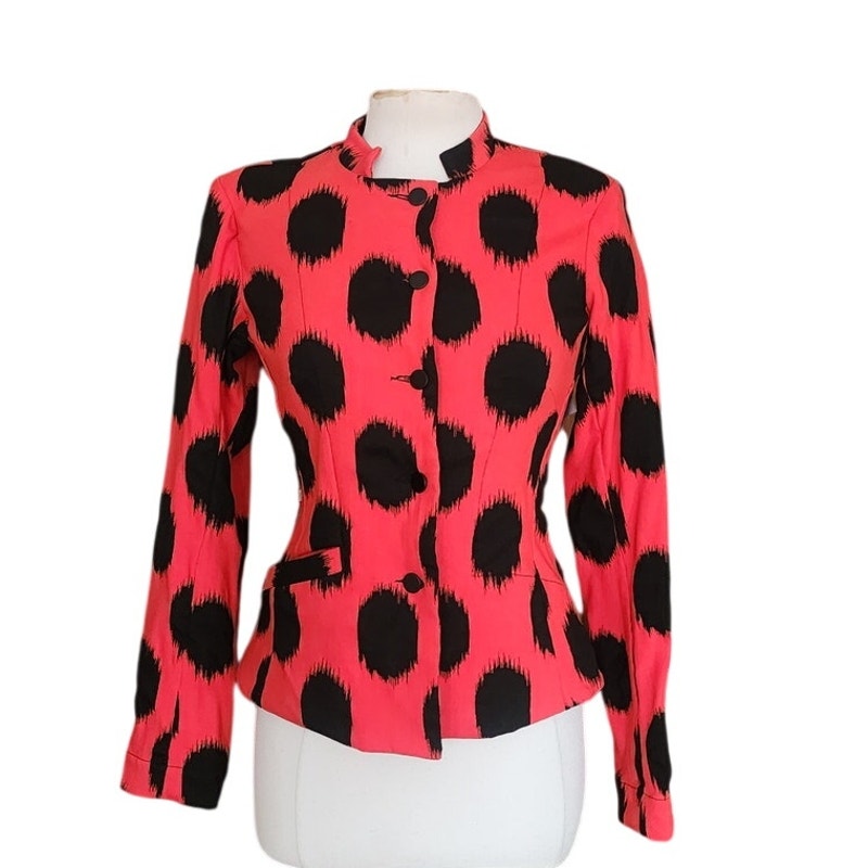 Bitte Kai Rand Blazer Orange Black Spots Ikat Print Danish Art to Wear NWT
