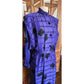 Vintage 80s Blue Geometric Print Silk Dress Button Down Shirt Dress Albert Nipon