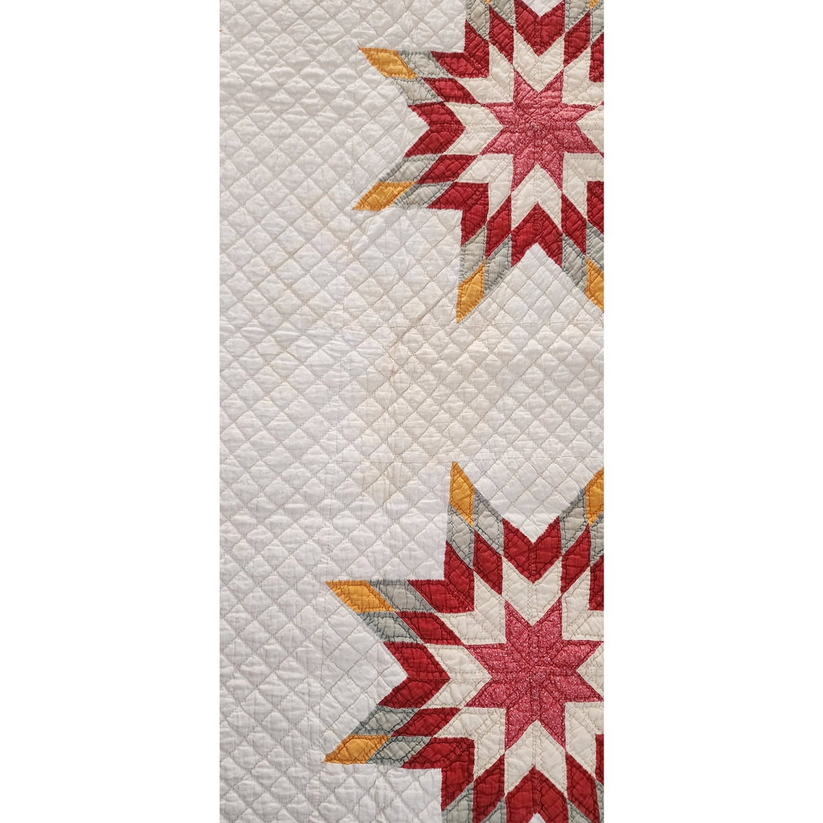 Antique American Quilt 1800s Star Of Bethlehem Cotton Turkey Red Cheddar Yellow on Ivory