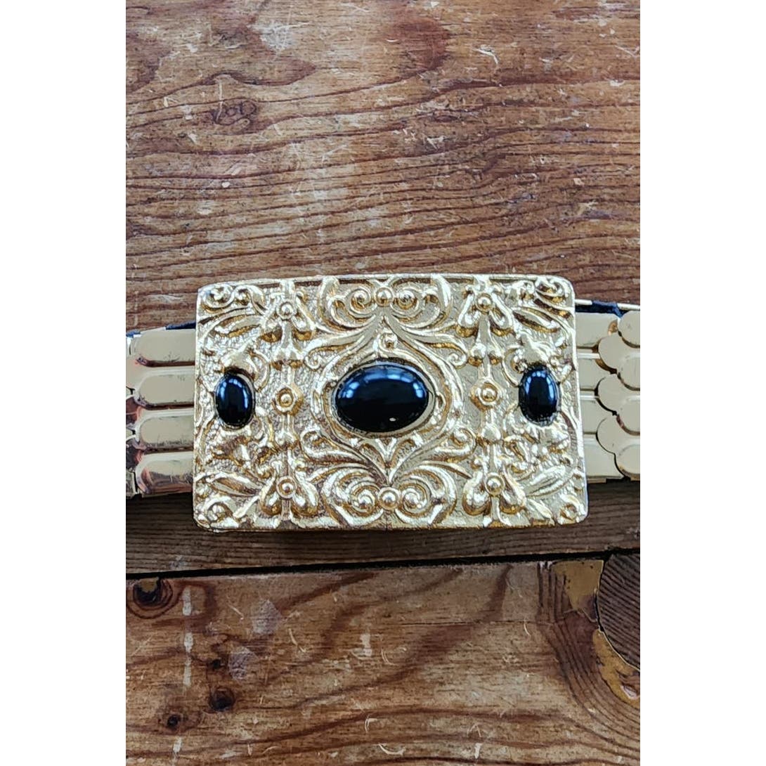 Vintage 60s Belt Gold Fishscale Elastic Maximalist Large