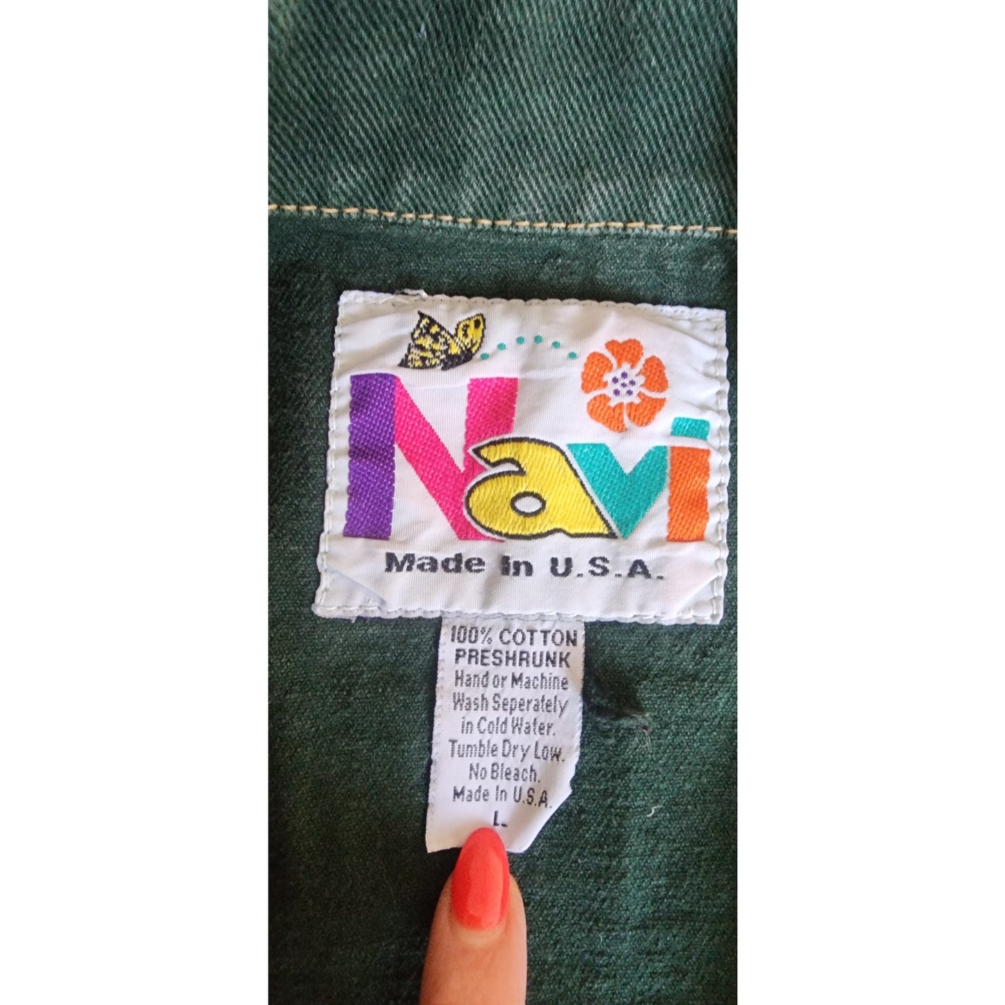 Vintage 80s Distressed Green Denim Vest Cropped Fringed by Navi / L