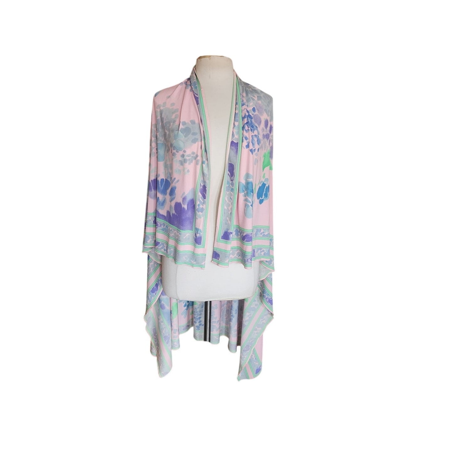 Vintage 70s LEONARD Silk Jersey Shawl Wrap Pastel Floral Print Impressionist
