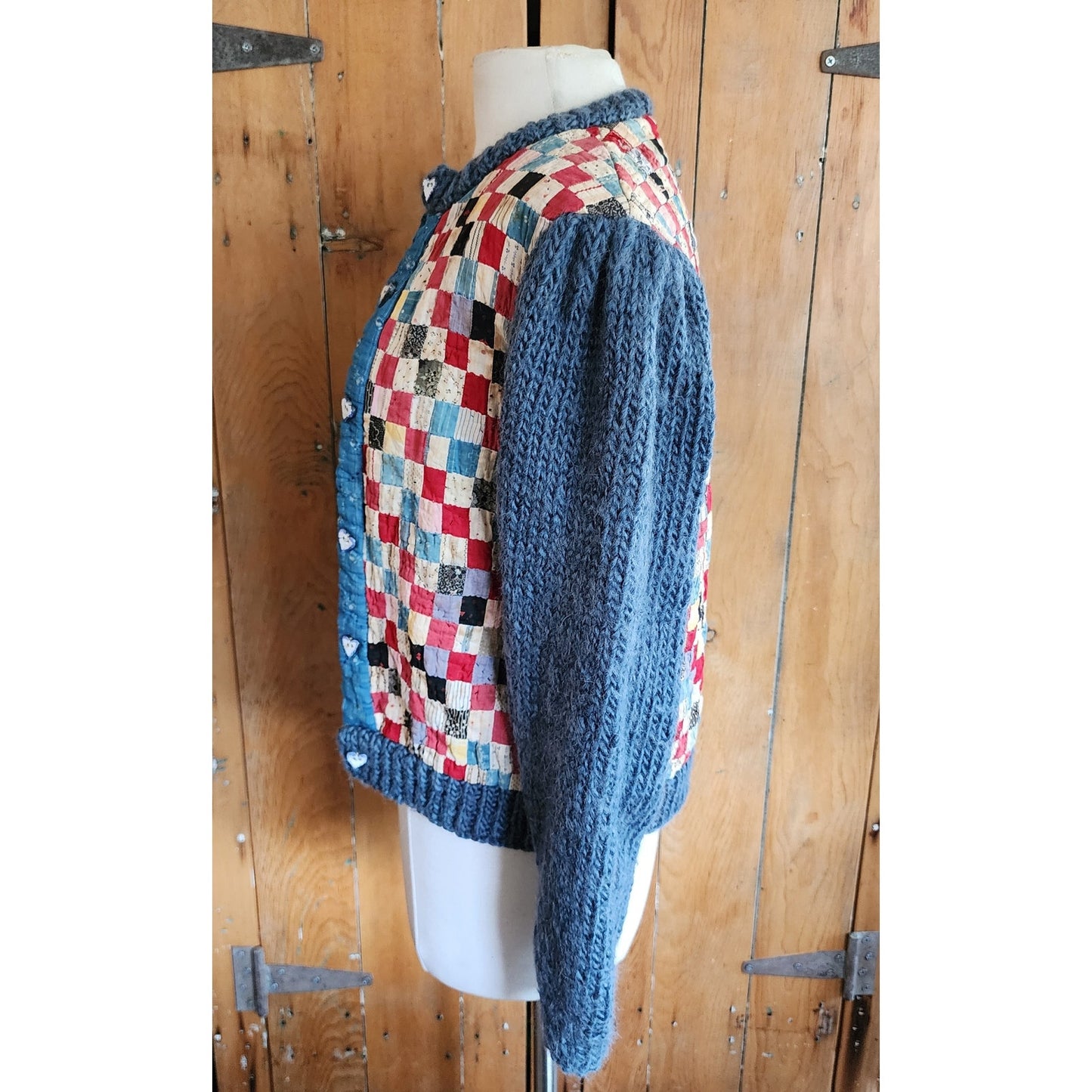 Vintage 70s Cardigan with Early 1900s Upcycled Quilt Patchwork