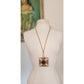 Vintage 60s Baroque Pendant Necklace Maltese Cross Gold Amber Brown Glass