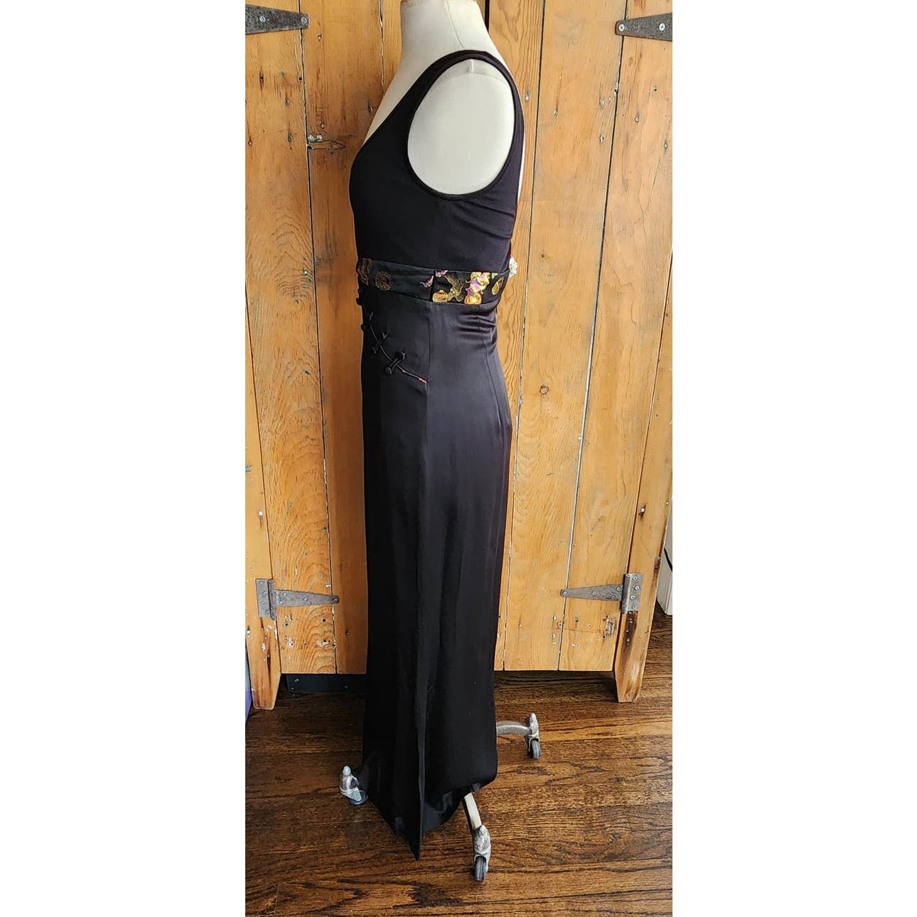 Vintage 90s Nicole Miller Evening Dress Black w/Chinese Embroidery