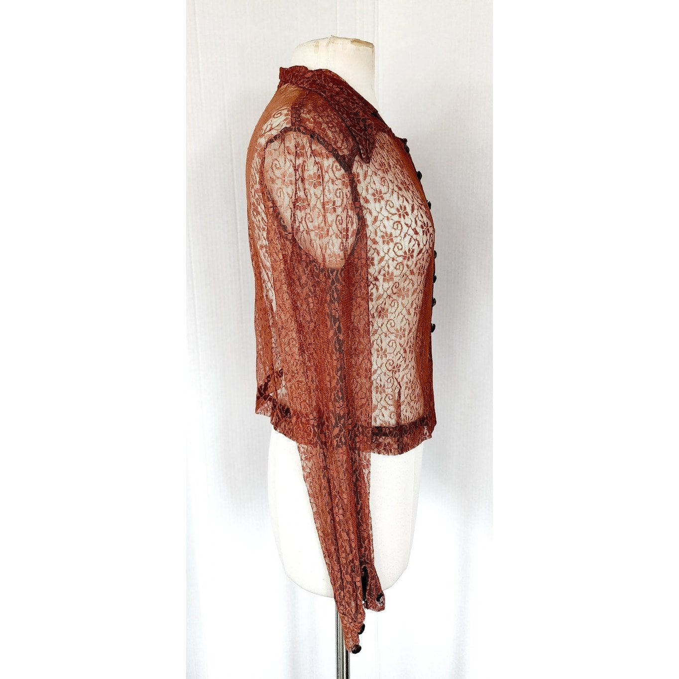 Vintage 70s Brown Lace Sheer Shirt