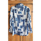 Vintage 70s Novelty Print Mens Shirt Button Down Blue White