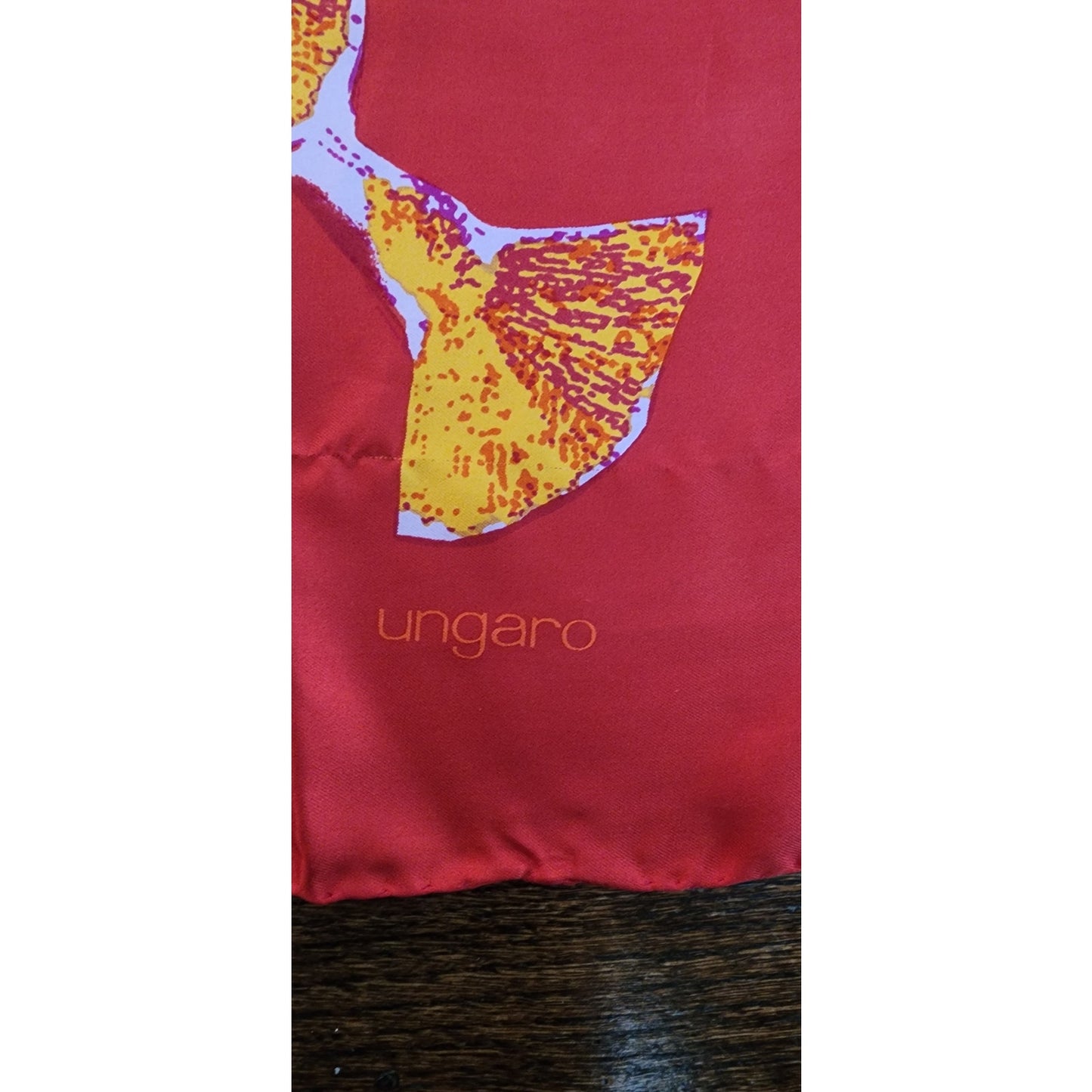 Vintage Emanuel Ungaro Silk Scarf Red Yellow Floral Argyle Print Square Made In Italy