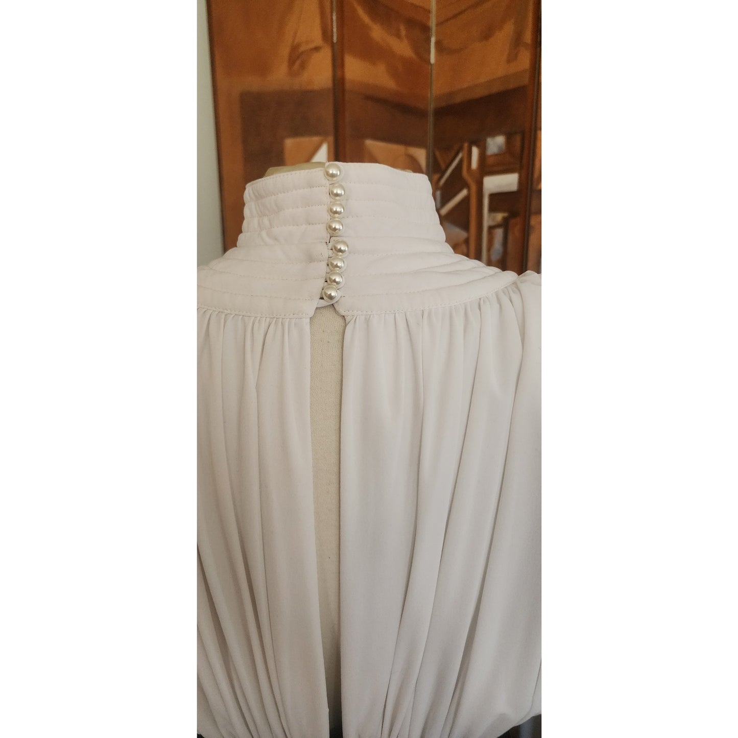 Vintage 80s Neo Edwardian Dress White Ruched Top Black Skirt Long Sleeves / M