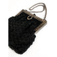 Antique Evening Bag Edwardian Purse Black Crochet Silver Etched Frame 1900s