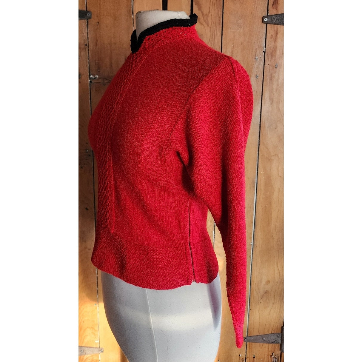 Vintage 50s Cherry Red Sweater Black Trim / M