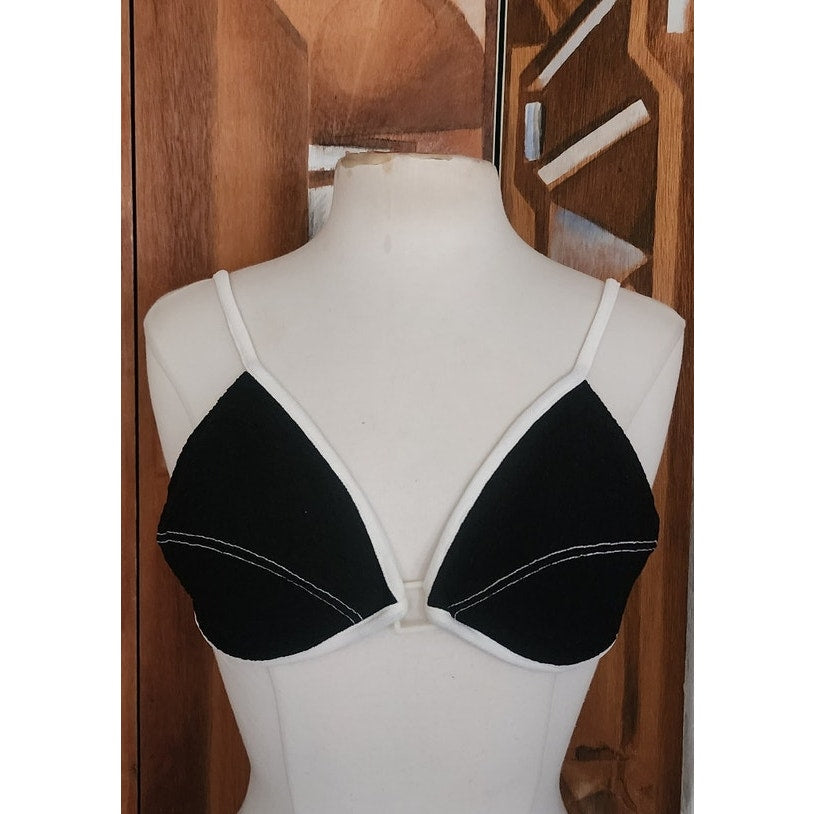 Vintage 60s Black White Bikini Set Bullet Bra + Boy Shorts Majorca Athenee Greece
