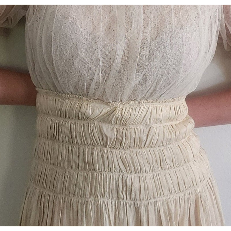 Vintage 1930s Cream Silk Dress Lace & Rhinestone Embroidery