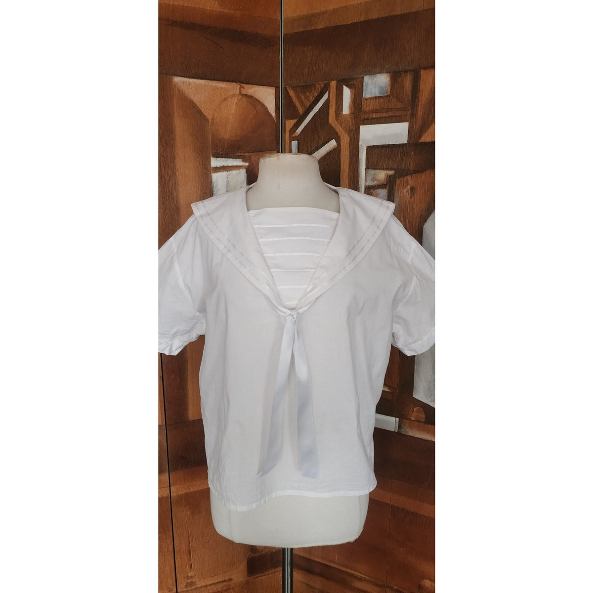 Vintage 80s LAURA ASHLEY Blouse Sailor Collar White Cotton Shirt Neo Edwardian
