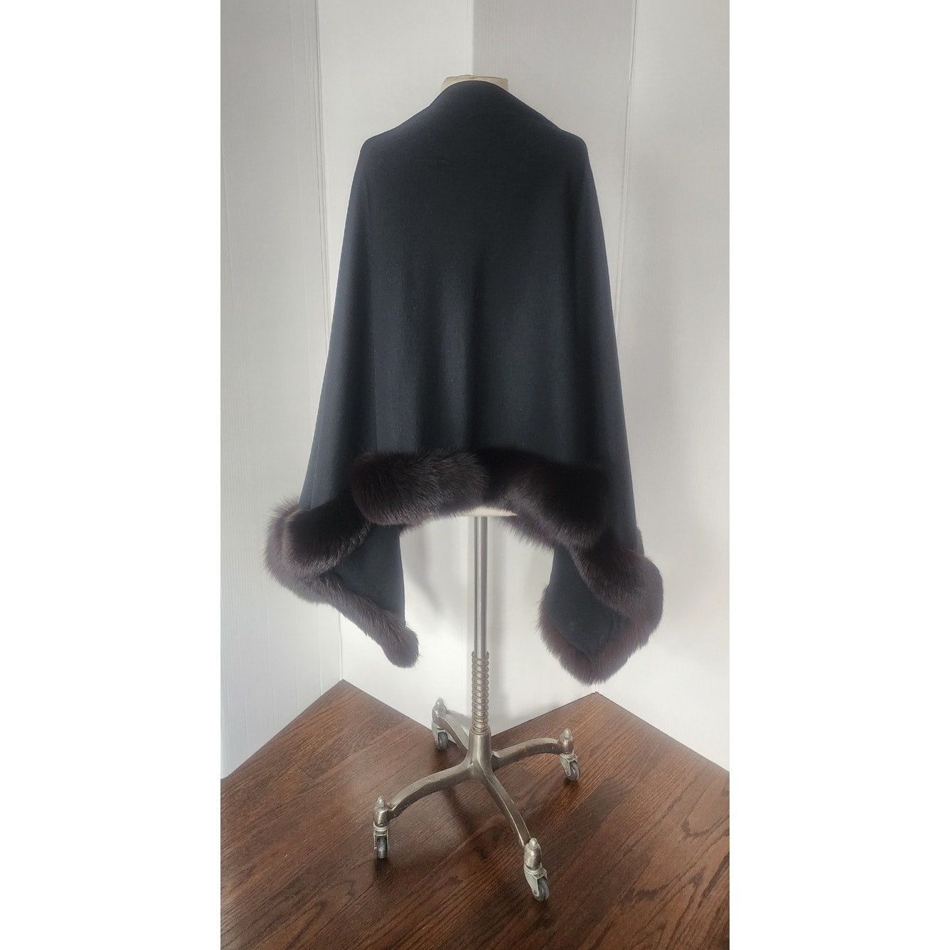 Vintage Sable Fur Lined Wrap in Black Wool