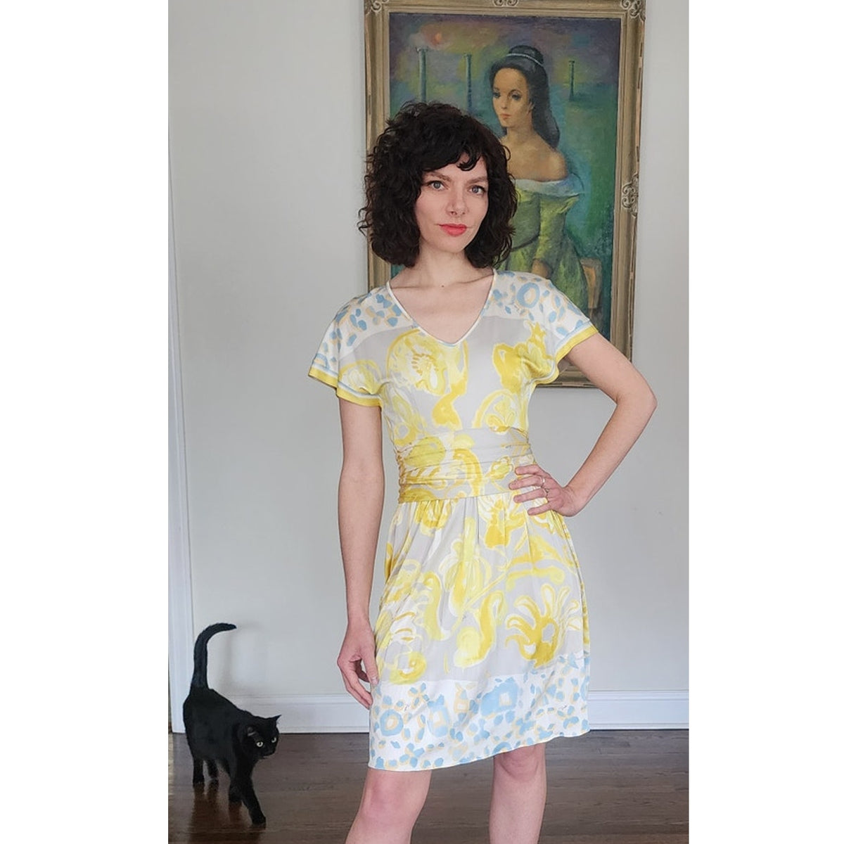 Vintage Y2K Emilio Pucci Dress Psychedelic Print Yellow Gray Swirl SATC / New with Tags Small