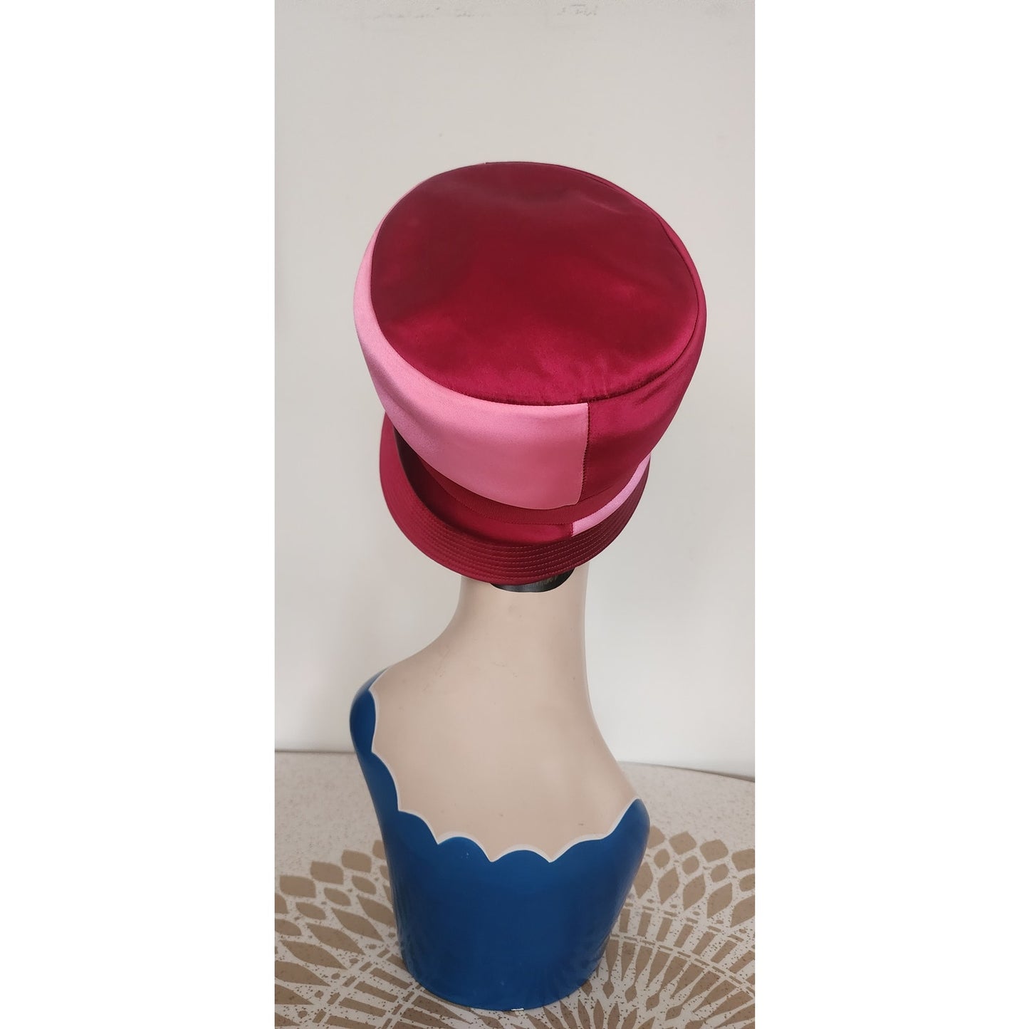 Vintage 60s Bucket Hat Red Pink Satin Cloche 20s Style Mr John Jr