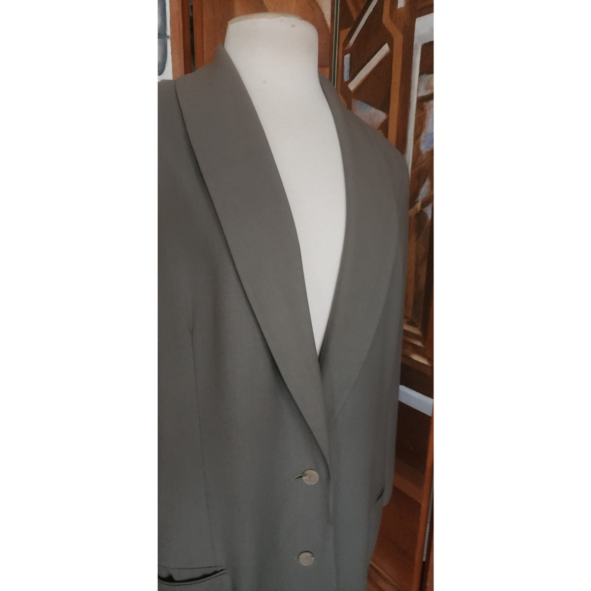 90s Calvin Klein Vintage Gray Olive Green Wool Blazer Oversized 2 Button Career Jacket