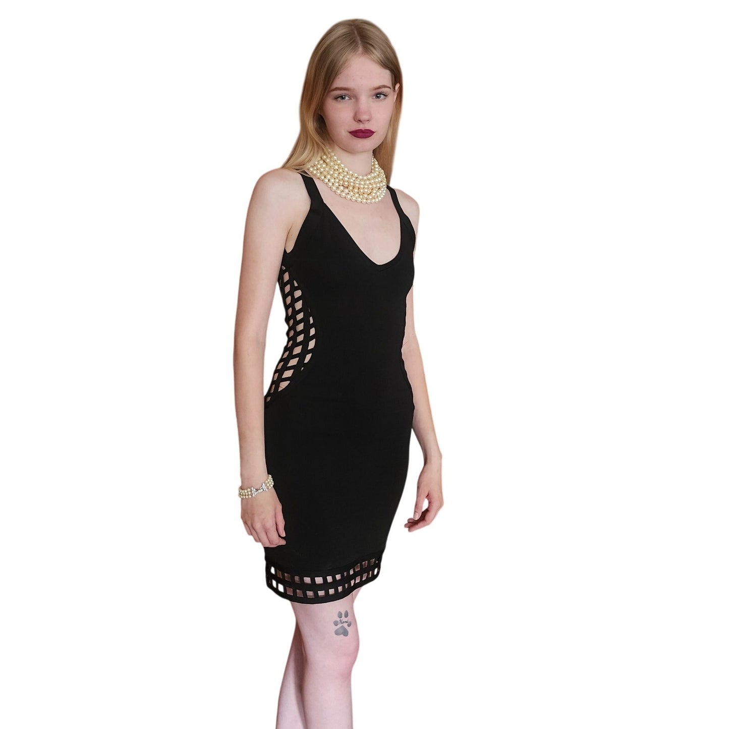Vintage Y2K Bebe Black Bandage Dress Side Lattice Cutout Clubwear