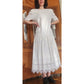 Vintage 80s Scott McClintock White Lace Dress Drop Waist Puffed Sleeves NWT