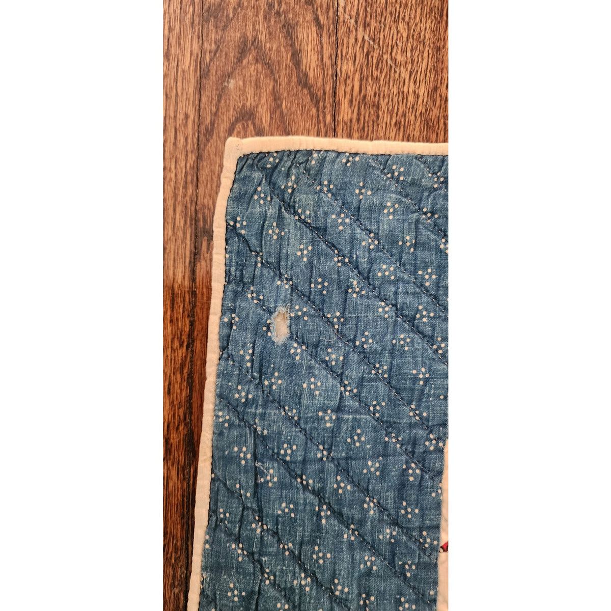 Antique American Quilt 1800s Old Maid's Puzzle Cotton Indigo Turkey Red Checkerboard