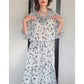 Vintage 1980s Diane Freis Fishtail Skirt Blouse Set Black White Georgette Graphic Print