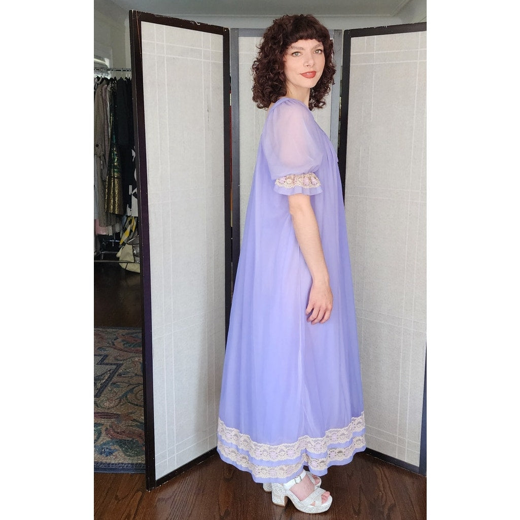 Vintage 60s Peignoir Purple Nylon Slip Dress + Robe Jenelle