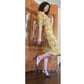 Vintage 40s Yellow Rayon Novelty Print Midi Dress XS