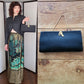Vintage 50s Evening Bag Black Silk Clutch w/Gold Rhinestone Clasp