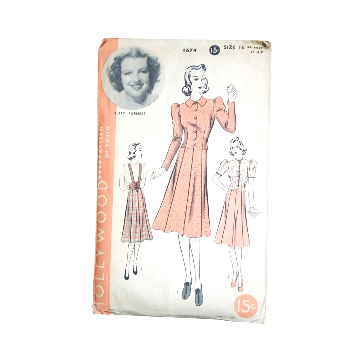 Vintage 1940s Hollywood Youth 1674 Sewing Pattern UNCUT Betty Furness Skirt Suit Suspender Belt