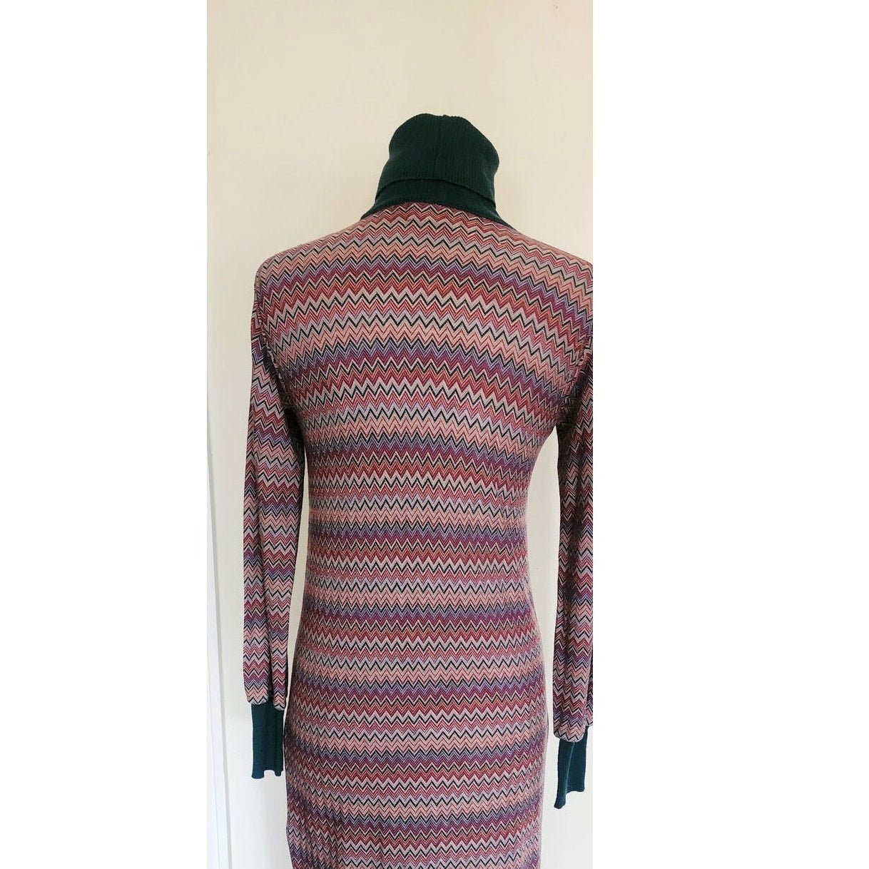 Vintage 1970s MISSONI Knit Dress Long Sleeved Turtleneck Zigzag Pattern