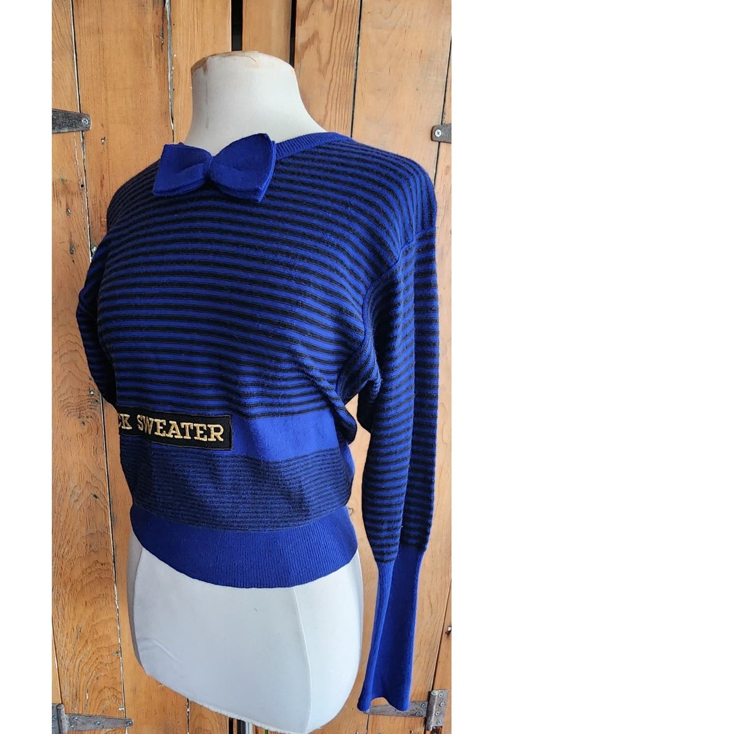 Vintage 90s Sonia Rykiel Blue Striped Sweater w/Bow