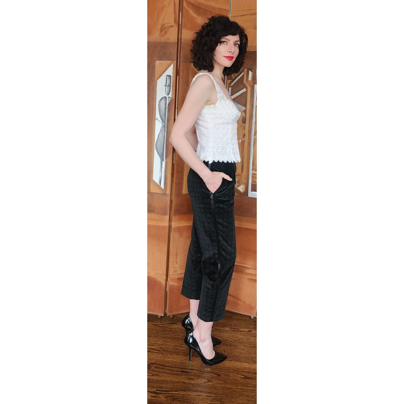 Vintage 60s Black Velvet Pants Ankle Length w/Pockets XS