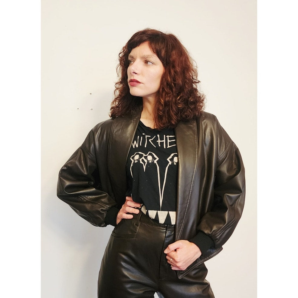 Vintage 1980s Brown Leather Jacket + Pants Suit Lanna Medium