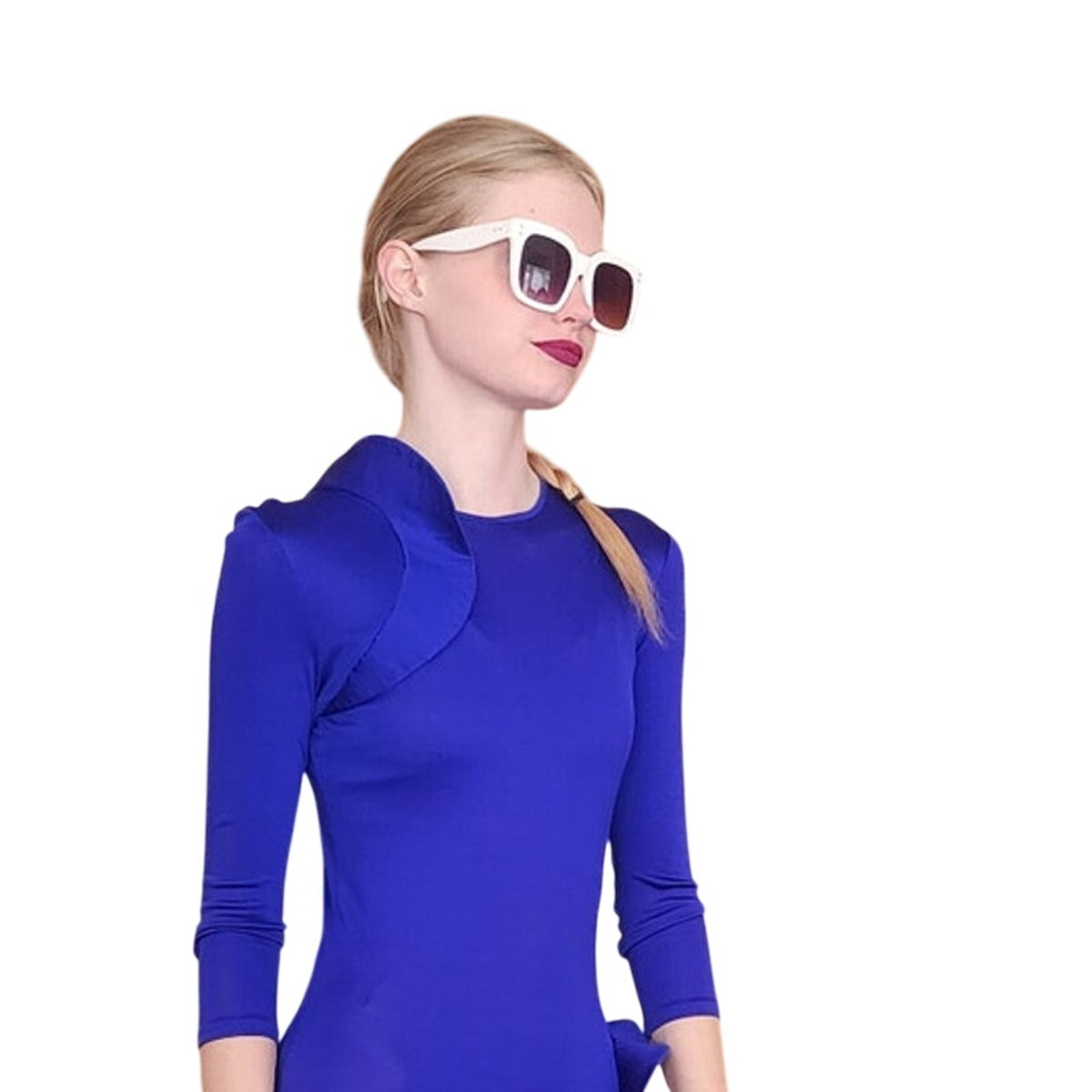 2010 Bodycon Dress Electric Blue Alexander McQueen Sculptural Ruffles Small