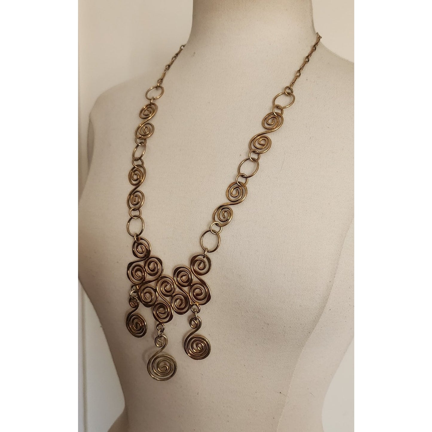 Vintage Spiral Pendant Necklace Hammered Gold Ancient Greece  Style